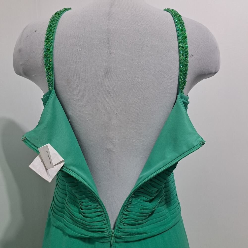 Vintage Tadashi Silk Embellished Sequins Y2k Glam Party Maxi Dress Sz 8 Green - Picture 13 of 13